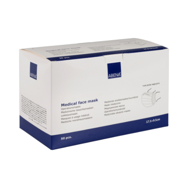 ABENA leikkausmaski nauhoilla Type IIR roisketiivis sininen 50kpl - Tukkupakkaus 20pkt