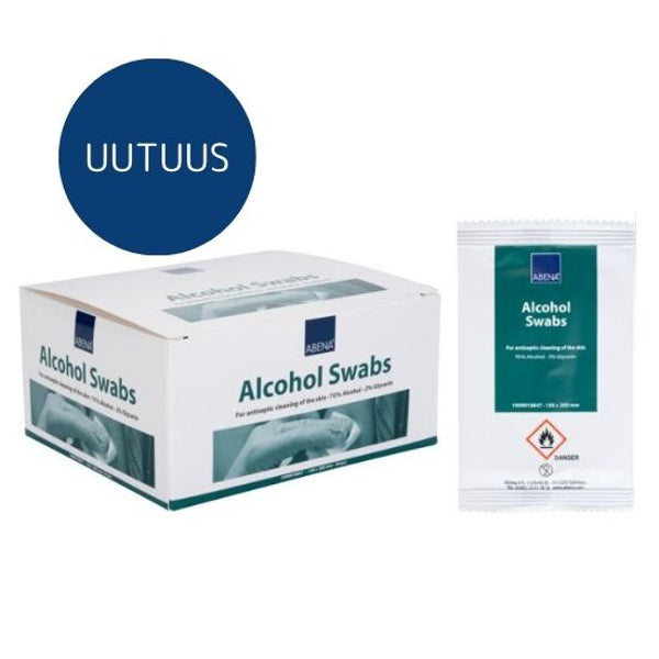 ABENA Alcohol Swabs 70% desinfektiopyyhe sis. glyseriini 20x15cm 50kplsis. 2% glyseriini, yksittäispak. - Tukkupakkaus 12kpl