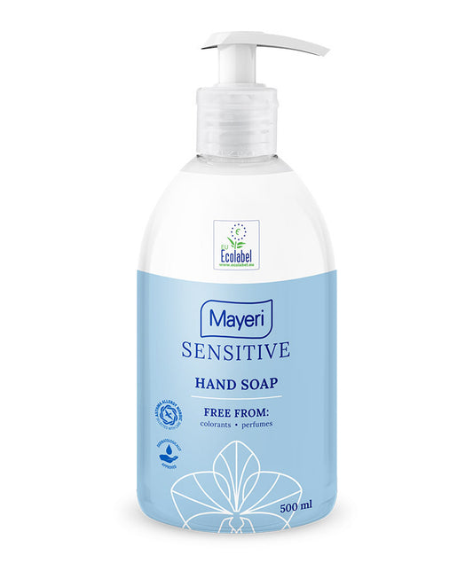 Nestesaippua Mayeri Sensitive, pumppupullo, 500 ml - Tukkulaatikko 12kpl